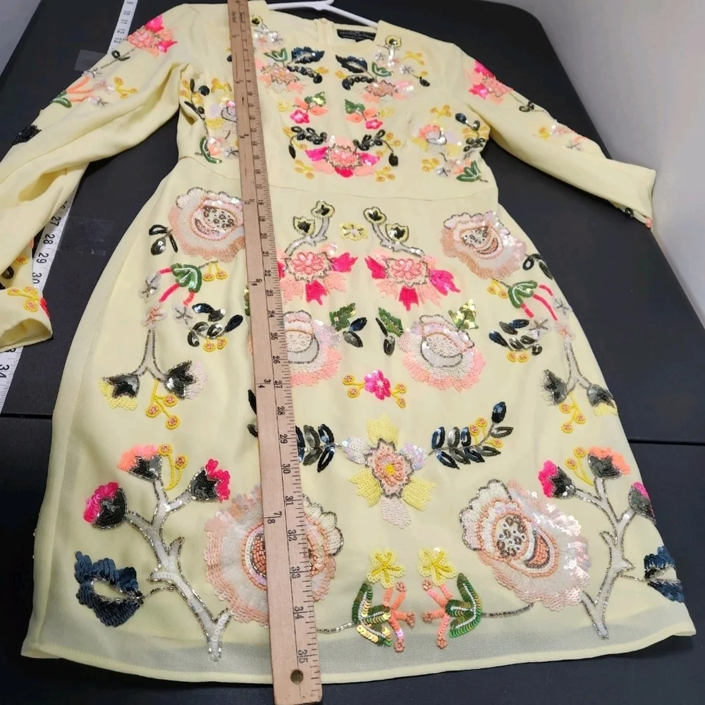 Needle And Thread Floral Sequin  Embroidered Yellow Dress - Picture 8 of 11